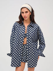Dolly Dot Button-Down Top — Indigo