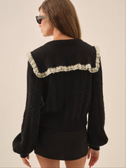 Frenchy Pointelle Knit Cardigan — Black