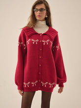 Bow Intarsia Knit Sweater — Red