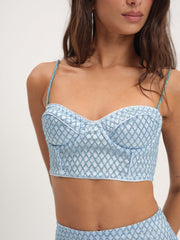 Glitter Grid Bustier Top — Blue