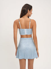 Glitter Grid Bustier Top — Blue
