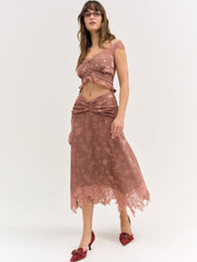 Colette Satin Burnout Top — Mahogany