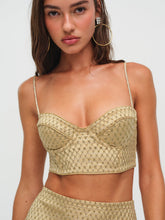 Glitter Grid Bustier Top — Gold