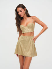 Glitter Grid Bustier Top — Gold
