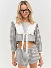 Linen Stripe Top — Blue