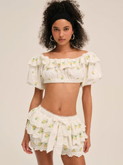 Lemon Spritz Crop Top — White