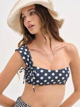 Dolly Dot One-Shoulder Bikini Top — Blue