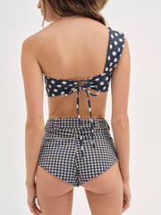 Dolly Dot One-Shoulder Bikini Top — Blue