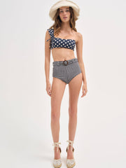 Dolly Dot One-Shoulder Bikini Top — Blue