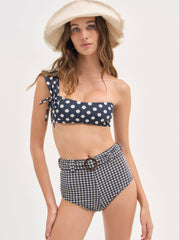Dolly Dot One-Shoulder Bikini Top — Blue