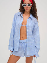 Gingham Button-Down Top — Blue