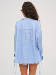 Gingham Button-Down Top — Blue