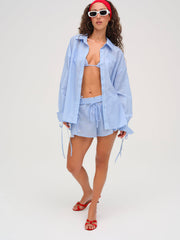 Gingham Button-Down Top — Blue