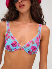 Floral Stems Underwire Bikini Top — Blue