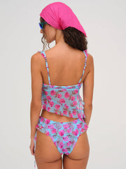 Floral Stems Ruffle Tankini — Blue