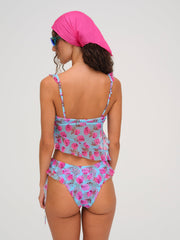 Floral Stems Ruffle Bikini Bottom — Blue