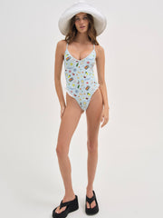 Strappy One Piece Swimsuit — Light Blue