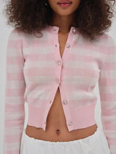 Brushed Gingham Knit Cardigan — Pink