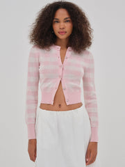 Brushed Gingham Knit Cardigan — Pink
