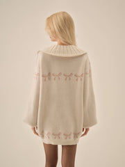 Bow Intarsia Knit Sweater — White