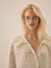 Bow Intarsia Knit Sweater — White