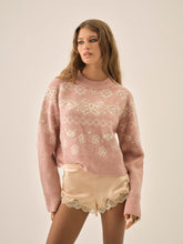 Arabella Intarsia Pullover Sweater — Pink