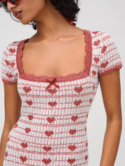 Candy Heart Knit Mini Dress — Cream