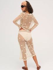 Betty Bouquet Knit Midi Skirt — Cream