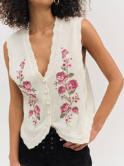 Molly Embroidered Sweater Vest — Cream