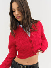 Camille Cable Knit Cardigan — Red