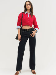 Camille Cable Knit Cardigan — Red