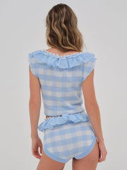 Brushed Gingham Knit Top — Blue