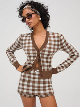 Gingham Knit Cardigan — Brown