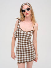 Gingham Knit Mini Dress — Brown