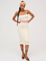 Sisi Scallop Knit Midi Dress — Cream