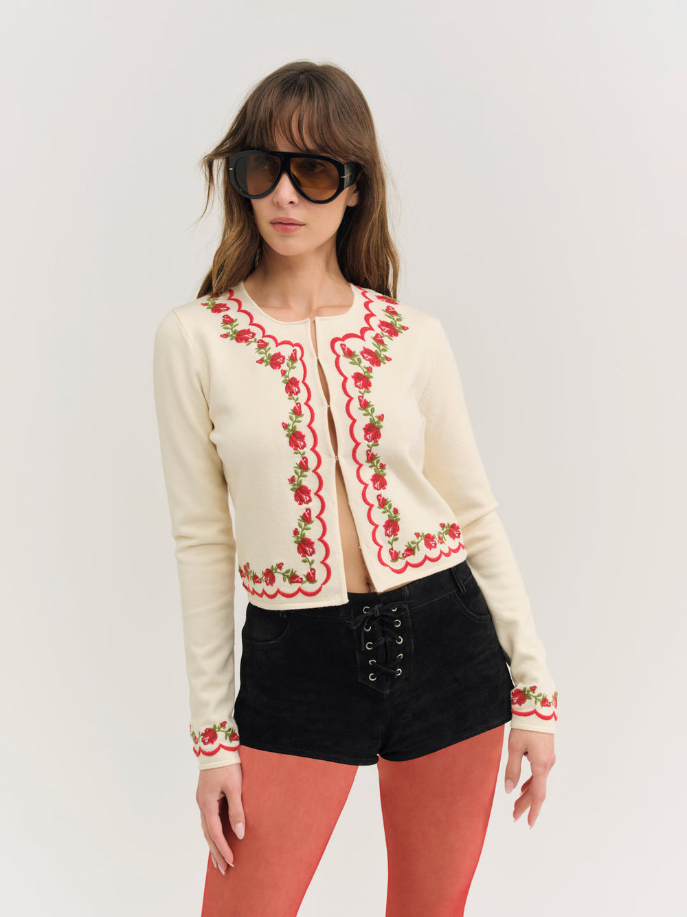 Rose Waltz Scalloped Knit Cardigan — Cream