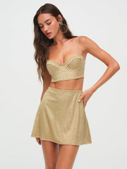 Glitter Grid Mini Skirt — Gold