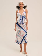 Summer Scarf Midi Skirt — Blue