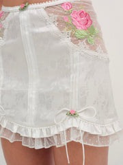 Heirloom Rose Slip Skirt — White