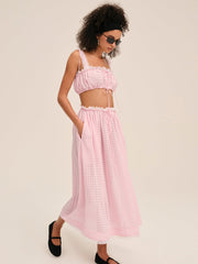 Ginny Gingham Midi Skirt — Pink