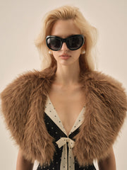 Warm Honey Faux Fur Stole — Brown