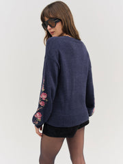 Molly Embroidered Pullover Sweater — Navy