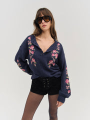 Molly Embroidered Pullover Sweater — Navy