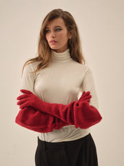 Slouchy Rib Knit Gloves — Red