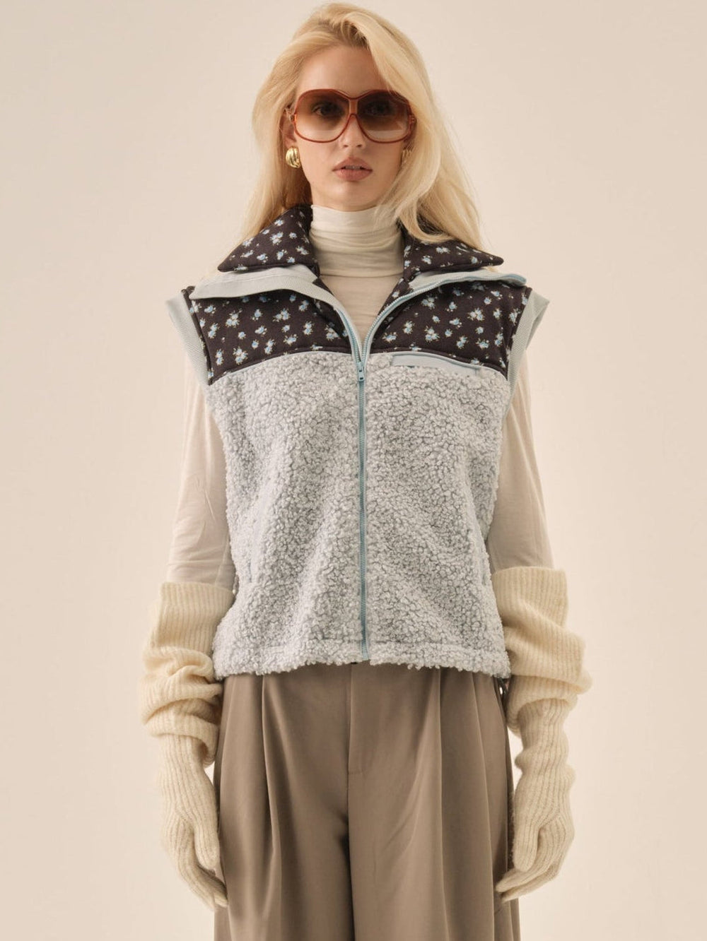 Slouchy Rib Knit Gloves — Cream