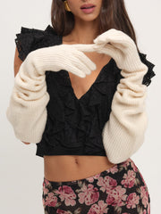 Slouchy Rib Knit Gloves — Cream