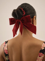 Clara Velvet Ribbon Bow — Red