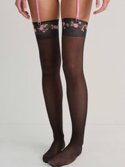 Rose Vine Thigh-High Socks — Black
