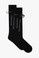 Knee-High Bow Socks — Black