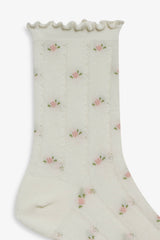 Pointelle Floral Crew Socks — Cream